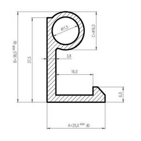 Uszczelka chłodni czarny silikon 25x38 mm twardość 60 Sha, 0991048