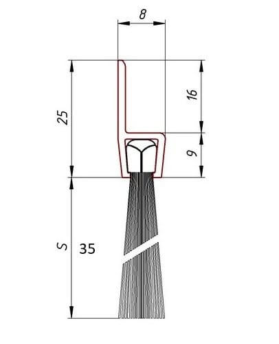Uszczelka szczotkowa aluminiowa 2,5 m x 35 mm, 01-090 - obrazek 2