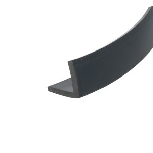 Close-up of a black curved metal edge against a white background, showing a smooth, glossy surface and beveled tip.