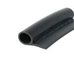 Close-up of a black rubber tube with a circular hollow cross-section, viewed at an angle.