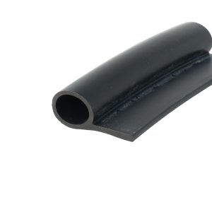Close-up of a black rubber tube with a circular hollow cross-section, viewed at an angle.