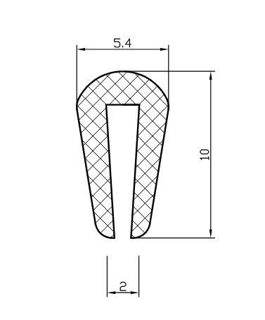 12-313 - Centrum uszczelek Technical drawing of a U-shaped clip with outer width 5.4 mm, height 10 mm, and inner gap 2 mm.