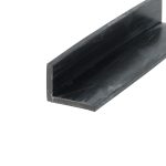 Close-up of a black metal rectangular hollow beam with a rough surface, angled in the frame.