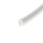 Close-up of a white rolled edge or tube against a white background with a subtle gray shadow on the right side.