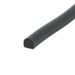 Close-up of a black cylindrical foam rod with a rounded end against a white background.