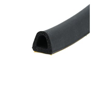 Close-up of a black foam tube with a circular hollow cross-section on a white background.