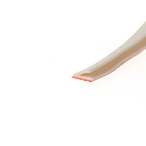 Abstract diagonal beige and tan ribbons along the bottom-right edge on a white background.