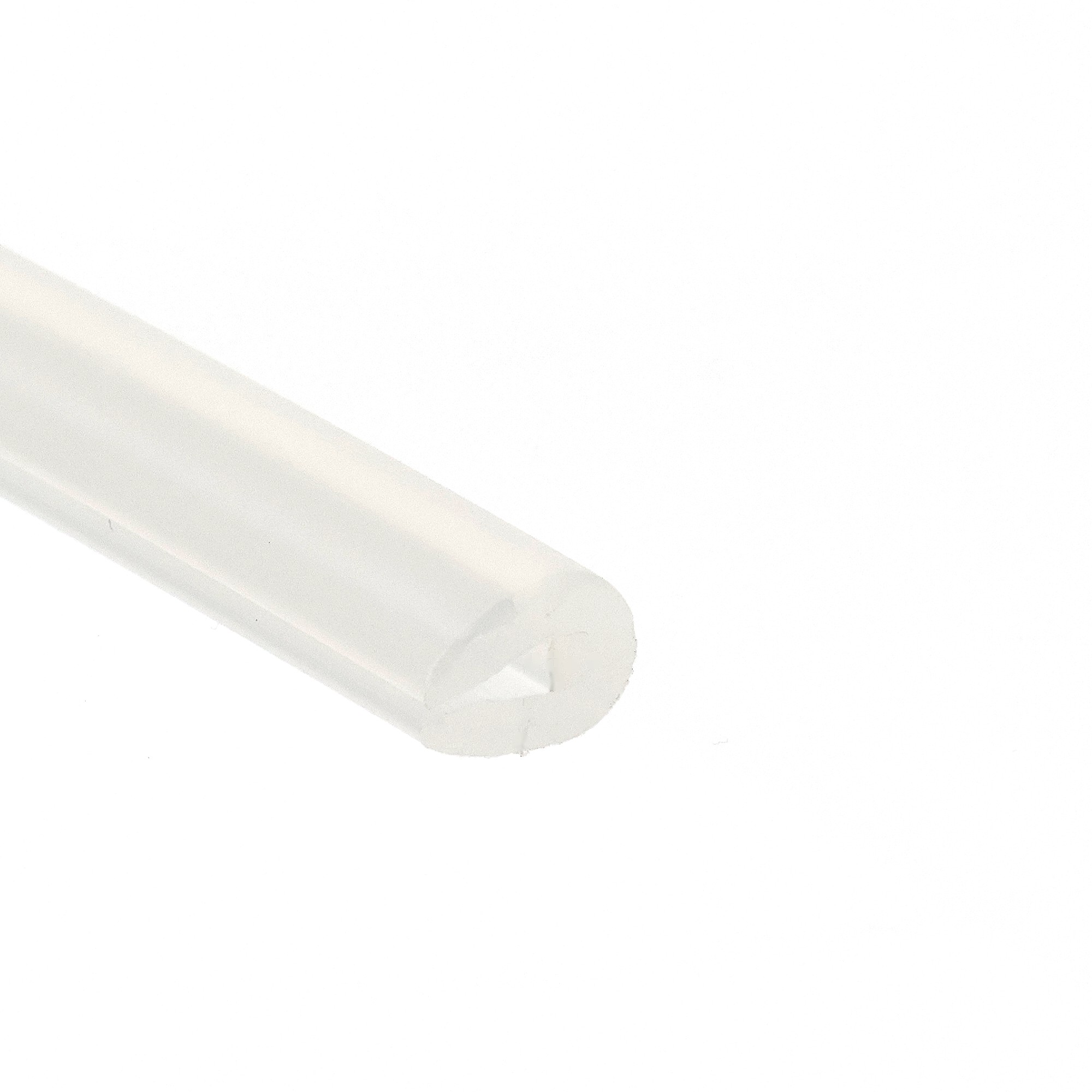 transparentna-oslona-krawedzi-drzwi-samochodowych-1-3-mm-z-klejem-rzut-lewy - Centrum uszczelek Close-up of a white plastic cylindrical object with a rounded end, placed diagonally along the bottom-left on a white background.
