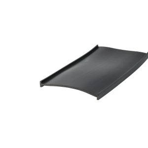Black plastic tray edge with a small lip, shown at the bottom-right on a white background