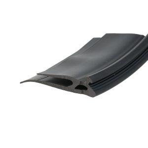 Close-up of a black car wiper blade edge on a white background.