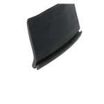 Close-up of a black curved plastic edge with a shallow groove along its length
