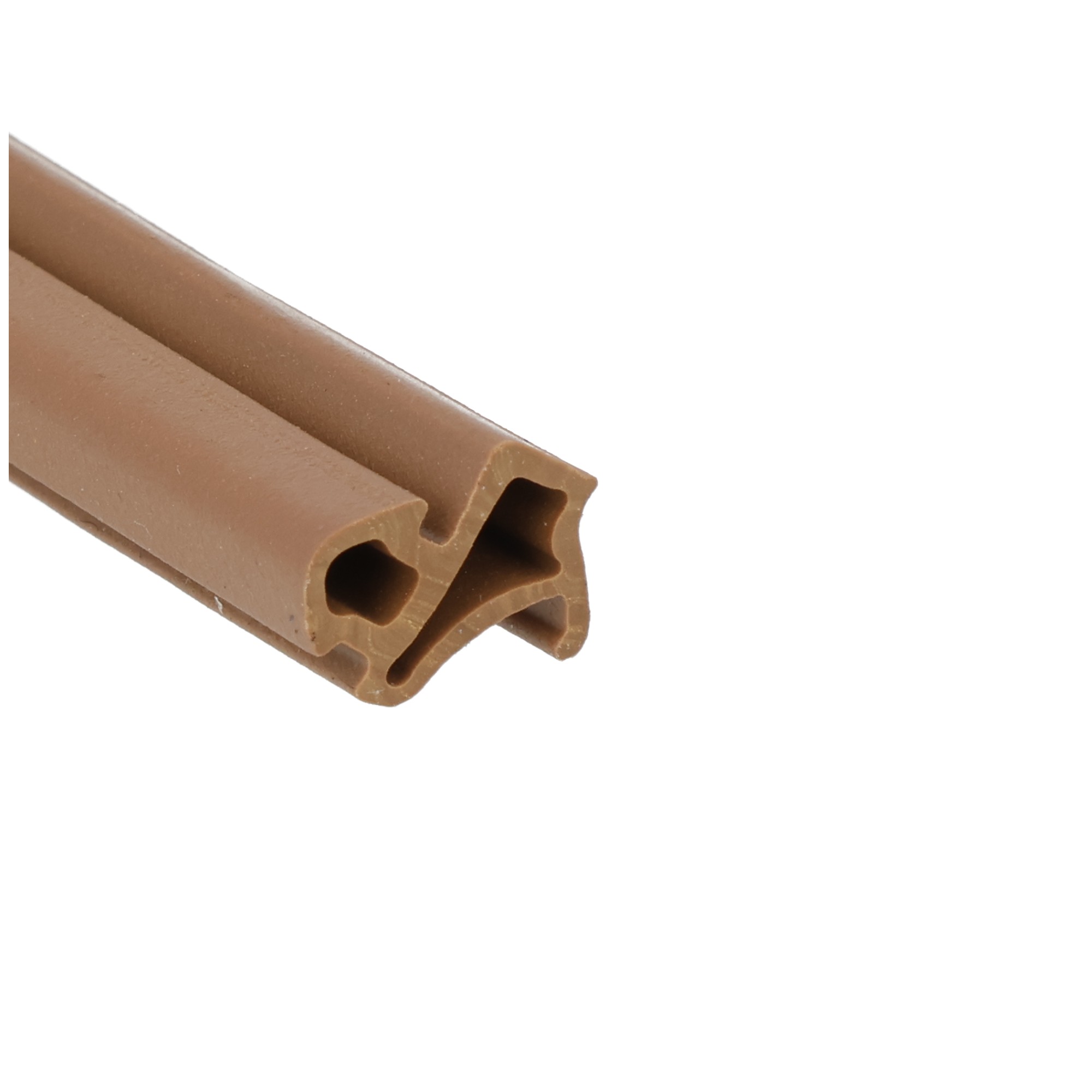 uszczelka-do-okien-epdm-pcv-s-1127-brazowa-020702-1 - Centrum uszczelek Brown LEGO Technic connector piece with two circular holes and a hollow side slot.