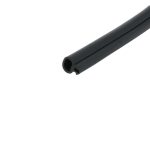 Diagonal view of two black hollow tubes with circular ends against a white background, showing interior opening