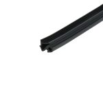 Close-up of a black plastic U-channel extrusion with a hollow center and flanged edges, diagonal across the frame.