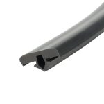 Close-up of a dark gray metal rod with a black plastic end piece, diagonal across a white background, including a rectangular cutout at the tip.