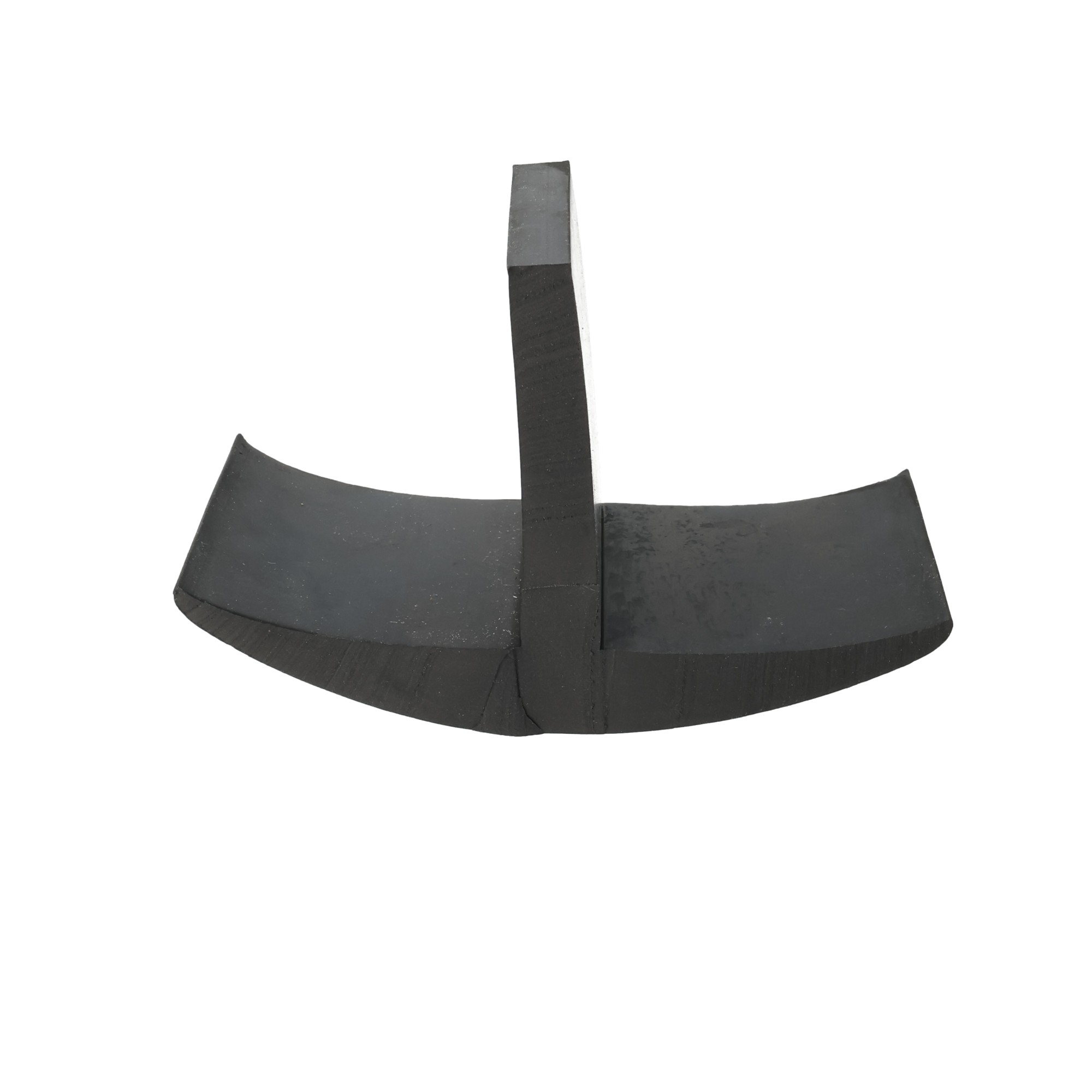 uszczelka-do-wagi-samochodowej-gumowa-typ-t-10-x-50-x-100mm-czarna-035306-3 - Centrum uszczelek Close-up of a black curved object with a vertical rectangular stem on a white background.