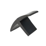 Close-up of a dark-handled tool with a curved metal blade against a white background, viewed from the side.