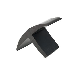 Close-up of a dark-handled tool with a curved metal blade against a white background, viewed from the side.