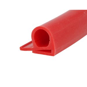 Close-up of a red rubber tube with a hollow circular opening at the end