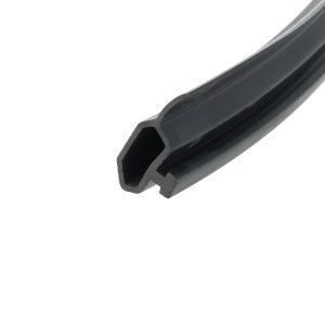 Close-up of a black square hollow metal tube, showing the open square interior.