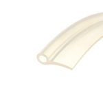 Beige adhesive tape roll curling across the bottom-right corner on a white background.