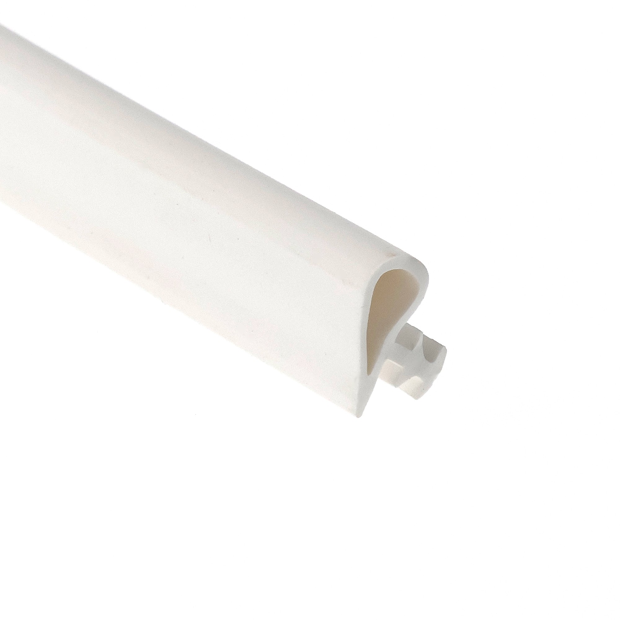 uszczelka-drzwi-wewnetrznych-drewnianych-biala-09-485-1 - Centrum uszczelek Close-up of a white toilet paper roll diagonally positioned on a white background, with the cardboard core visible at the end of the roll.