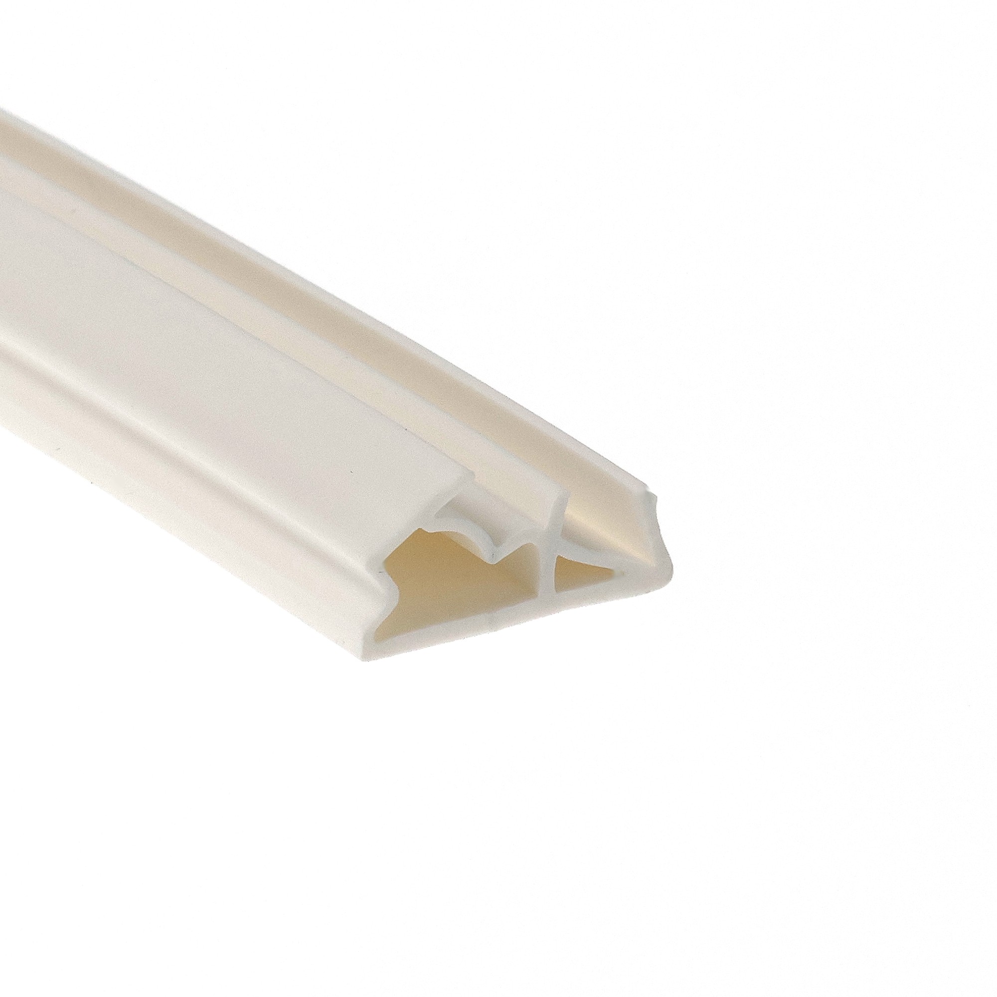 uszczelka-drzwi-zewnetrznych-s-6512-deventer-biala-09-787-1 - Centrum uszczelek Partial beige plastic piece occupying the bottom-left corner against a white background.