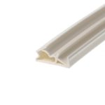 Close-up of white plastic rail or moulding with a diagonal beige interior channel.