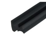 Close-up of a black extruded channel with a U-shaped cross-section and inner groove.