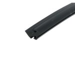 Black plastic sliding rail with grooves, shown diagonally on a white background