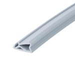 Close-up of a gray plastic channel extrusion with a U-shaped hollow cross-section, diagonally oriented in the frame.] ,