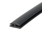 Close-up of a black cylindrical rod with a semicircular notch at its tip, angled diagonally across a white background.