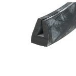 Close-up of a black textured metal bracket or beam viewed obliquely, showing a hollow triangular slot and rough surface.