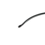 Close-up of a black rubber-coated cable curved across a white background.