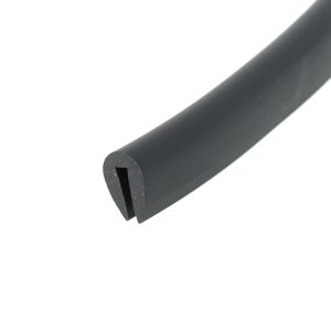 Close-up of a black cylindrical tube with a rectangular notch at the end against a white background.