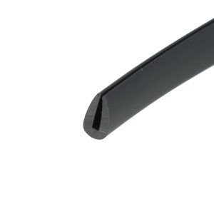 Close-up of a black cylindrical plastic tube with a slit at the end, set against a white background.