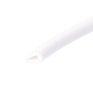 Close-up of a white cylindrical tube with a pale pink tip, laid diagonally on a white background.