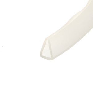 Abstract beige curved shape sweeping across a white background (decorative background).