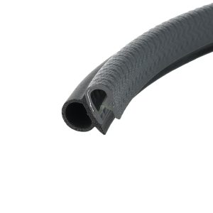 Close-up of a black textured bicycle handlebar grip with an open end showing the inner tube edge.