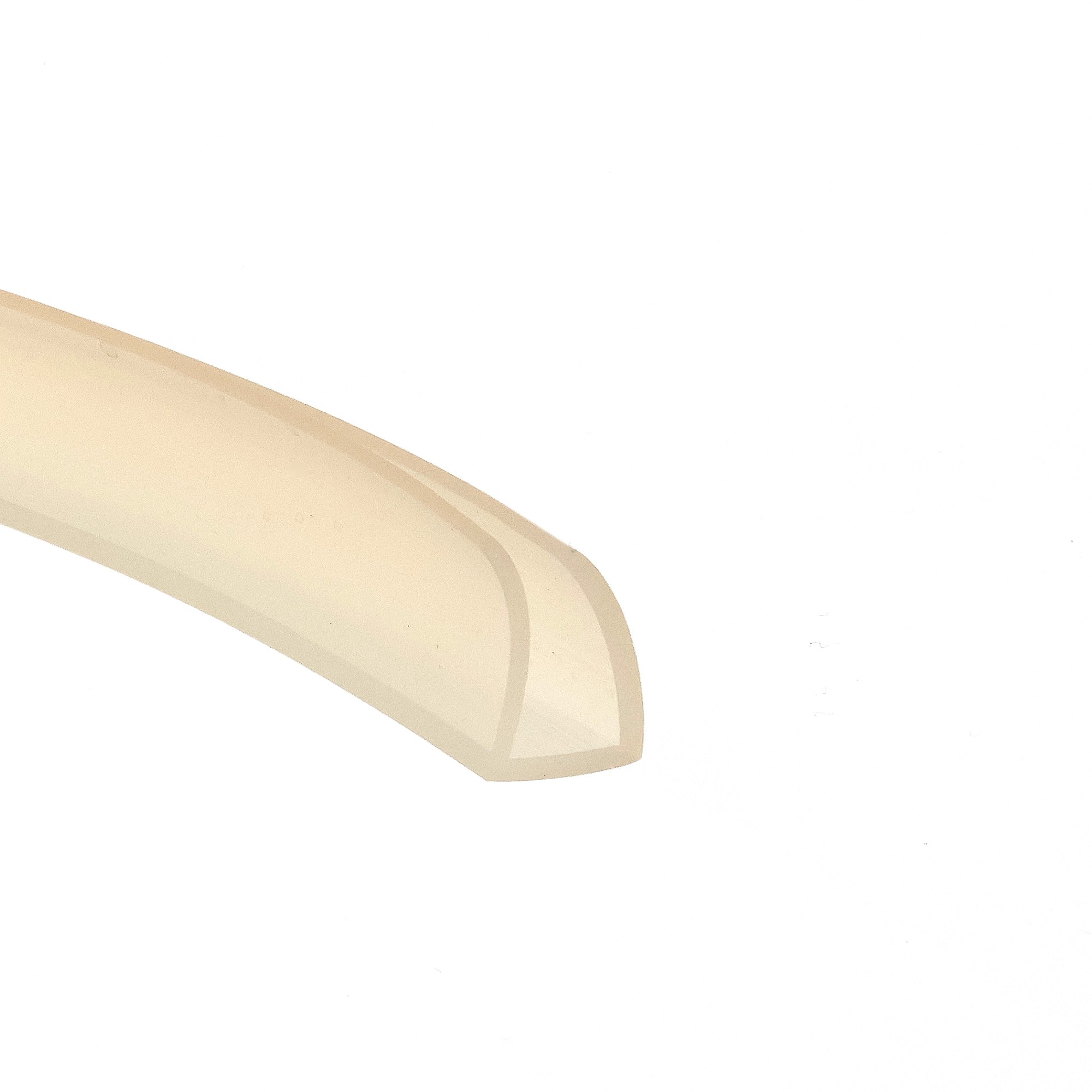 uszczelka-krawedziowa-silikonowa-lita-9-x-12-x-18mm-bezbarwna-023004-1 1 - Centrum uszczelek Close-up of a beige curved edge occupying the bottom-left corner against a white background, abstract composition.