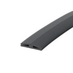 Close-up of a gray U-shaped plastic extrusion with hollow rectangular openings along the edge, diagonally oriented across a white background.