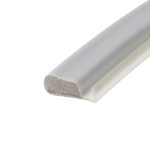 Close-up of a white foam cylinder with a textured surface and a cross-sectional end, resting on a white background.