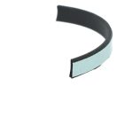 Close-up of a light-blue headband with a black inner edge, curved against a white background.