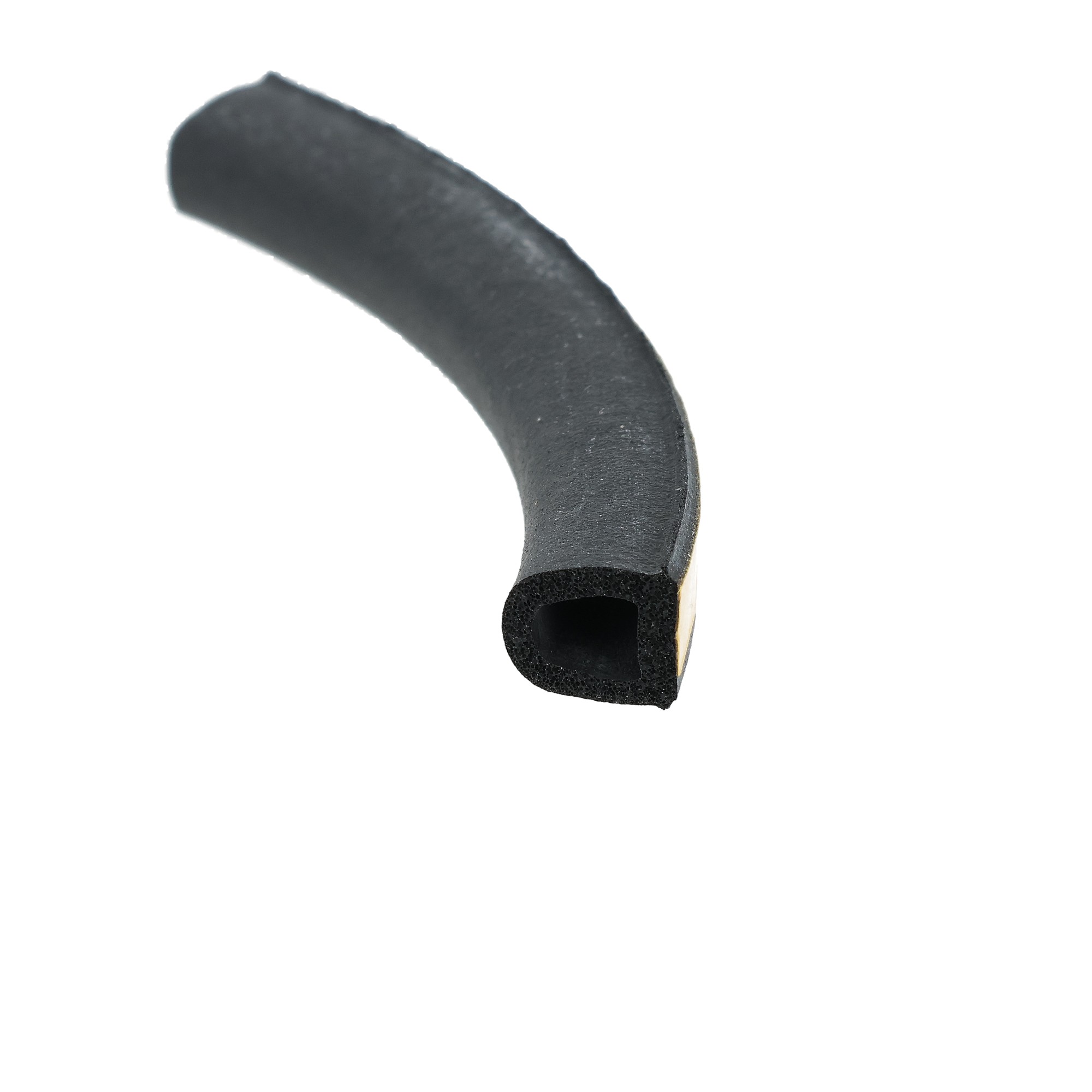 uszczelka-piankowa-samoprzylepna-czarna-typ-d-75x9mm-czarna-04-512-1-4 - Centrum uszczelek Close-up of a curved black foam gasket with a hollow center against a white background.
