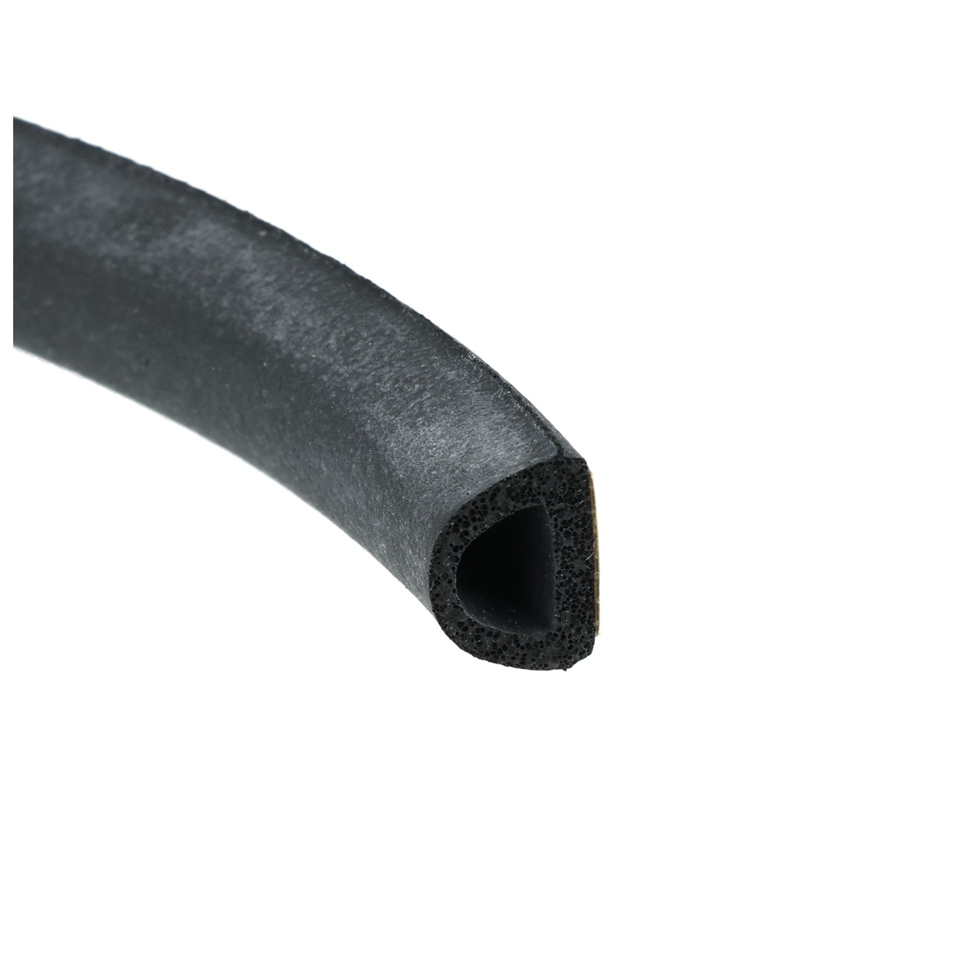 uszczelka-piankowa-samoprzylepna-typu-d-10x12mm-czarna-04-510-1 - Centrum uszczelek Close-up of a curved black foam tube showing its porous interior.