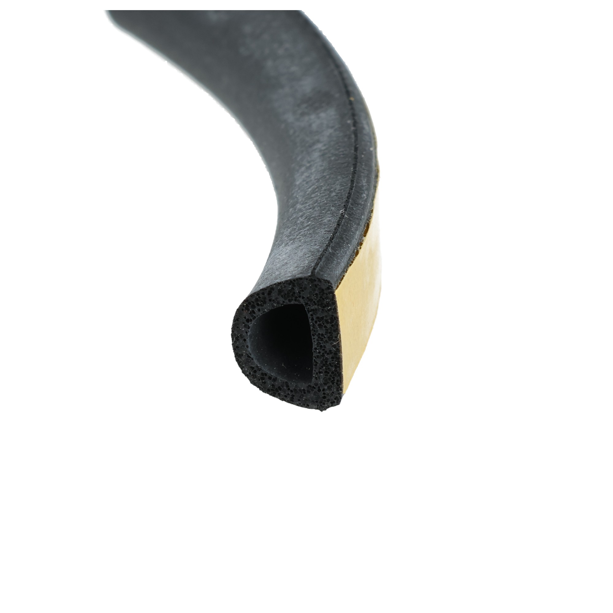 uszczelka-piankowa-samoprzylepna-typu-d-10x12mm-czarna-04-510-3 - Centrum uszczelek Close-up of the black foam interior of a sandal sole with a beige outer layer visible on the edge