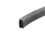 Close-up of a gray, corrugated metal strip showing circular hollow channels along its edge.