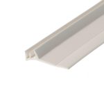 Close-up of a white plastic extrusion running diagonally across a white background, showing its hollow end.