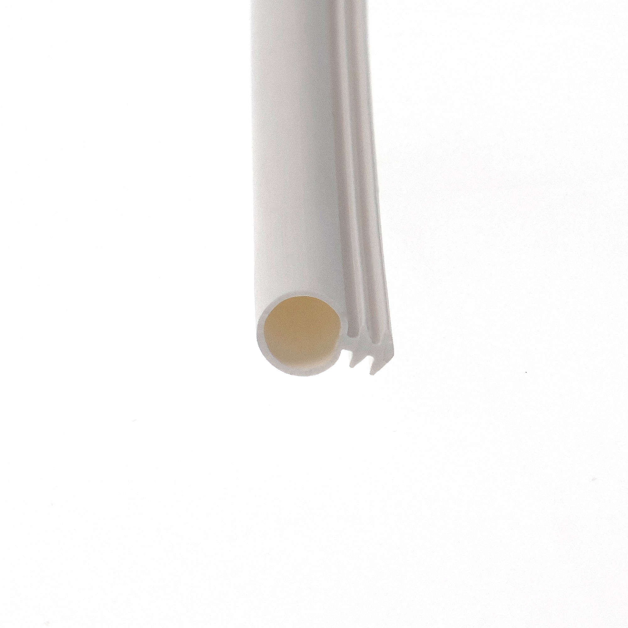 uszczelka-renowacyjna-fi-8-mm-biala-09-778-3 - Centrum uszczelek Close-up of a light gray cylindrical object with a beige circular end cap at the bottom, part of a plastic assembly.
