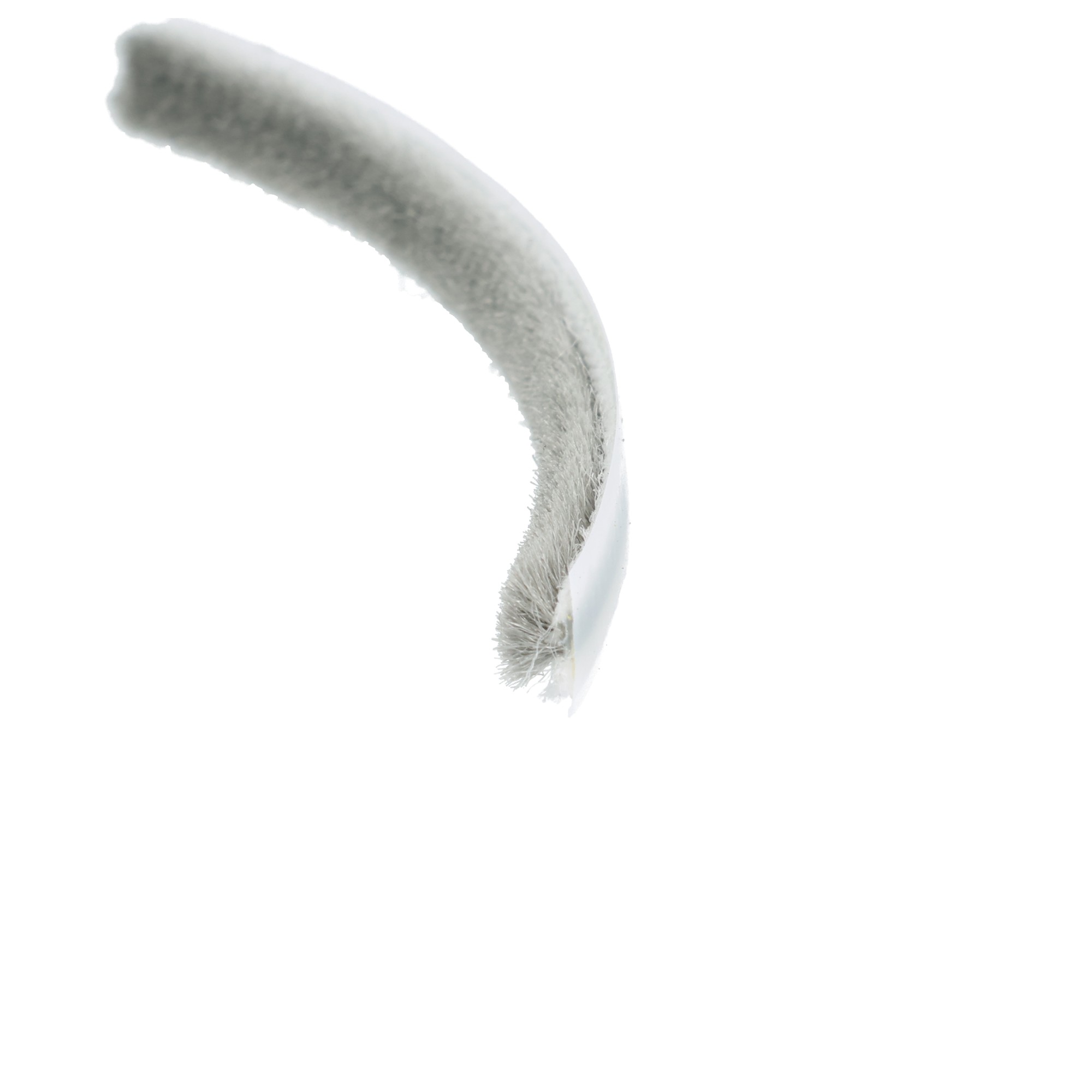 uszczelka-szczotkowa-z-klejem-do-szaf-suwanych-09-088-3 - Centrum uszczelek Close-up of a curved, fuzzy light-gray ear cushion (headphone pad) against a white background
